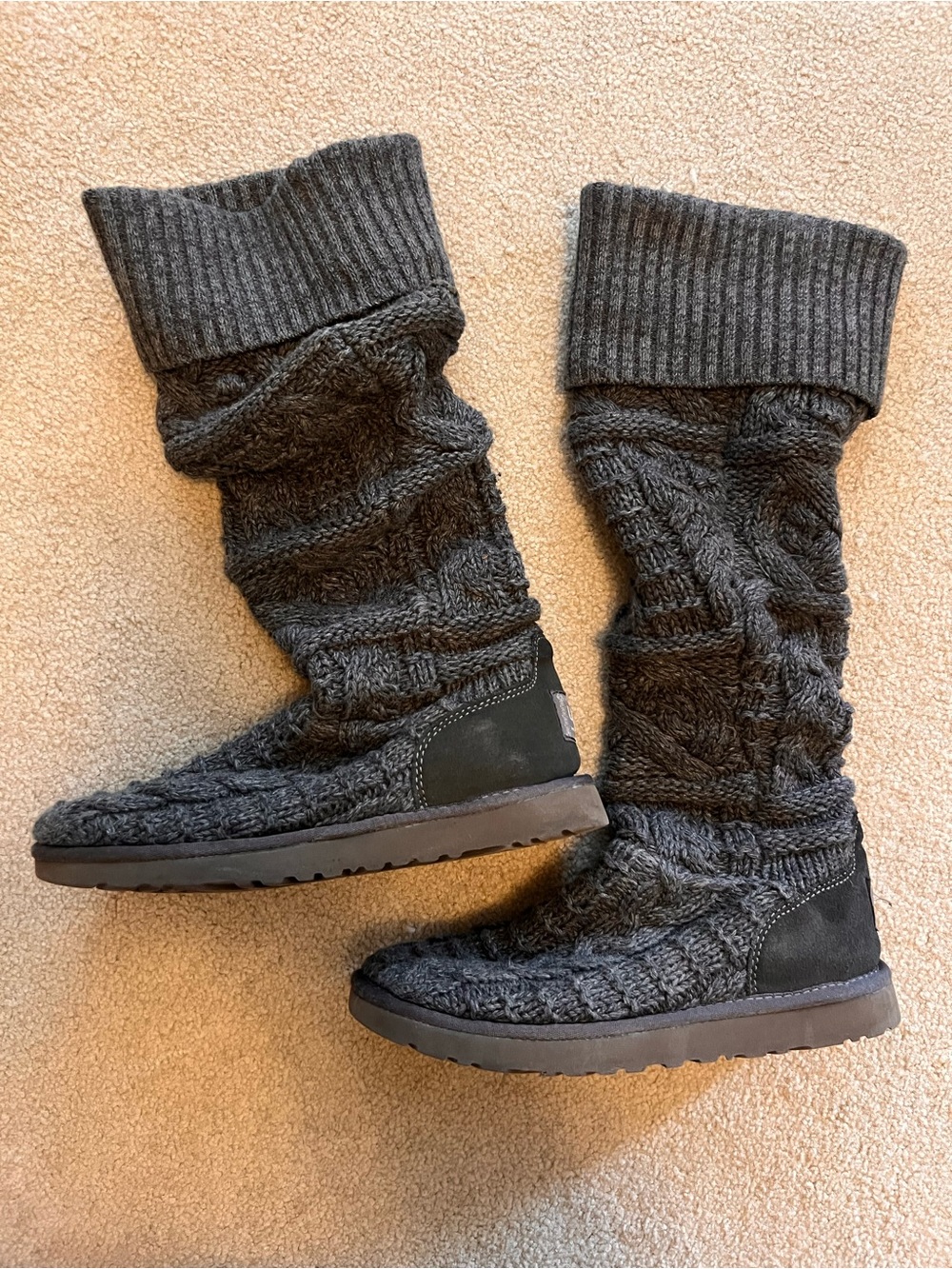 UGG Knit Cable Knee-High Boots - Charcoal